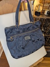 Navy Blue Coach Poppy Signature Tote Bag In Great Condition Pre-Owned