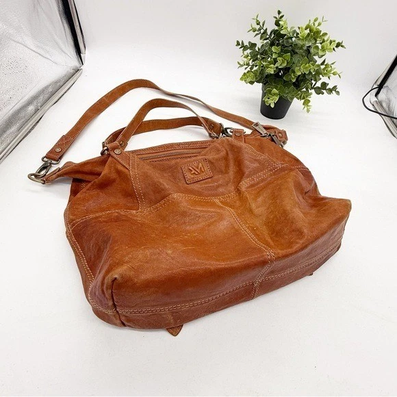 Andrew Marc Bolso Hobo de Cuero Marrón Bandolera Correa Boho Grunge Slouchy Distress Foto 4 de 4