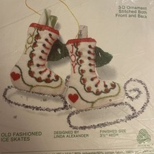 Sunset Stitchery Christmas Ornament kit Ice Skates embroidery NEW 1981