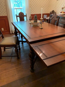 Antique Mahogany Draw-Leaf Dining Table w/ 6 Chairs  Jacobean  Revival 1920s