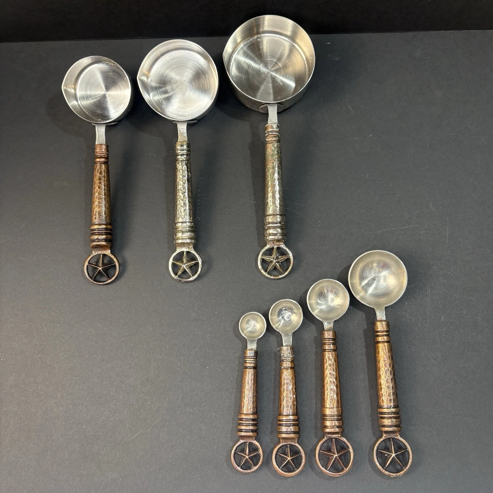 Western Texas Star Measuring Cups & Spoons Set Hammered Metal Copper/Silver