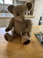 EARLY 1900S LARGE SIZE BEIGE TEDDY BEAR WITH PINK NOSE AND MOUTH FULLY JOINTED