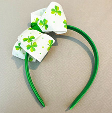 Girls Green  White Shamrock Bow Headband One Size St. Patrick  s Day