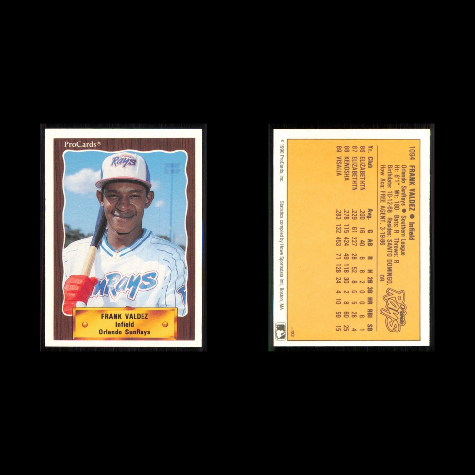Frank Valdez #1094 1990 ProCards Orlando Sun Rays Baseball Card MLB NM - Image 3 of 3