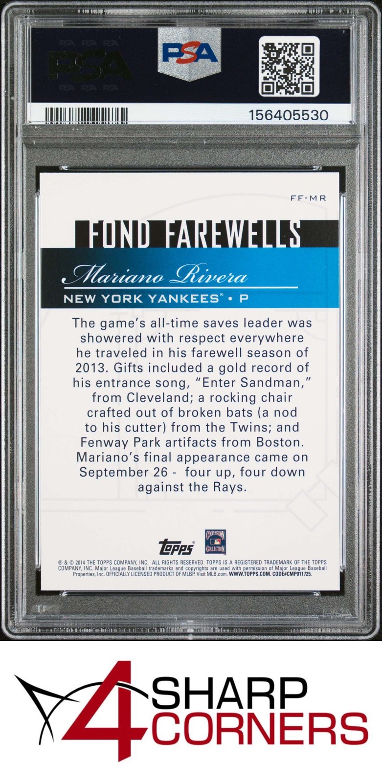 2014 TOPPS UPDATE FOND FAREWELLS #FF-MR MARIANO RIVERA HOF PSA 10 view 2