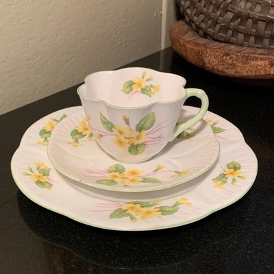 Shelley Primrose Dainty Shape Flat Cup, Saucer & Salad Plate Trio Set Pristine