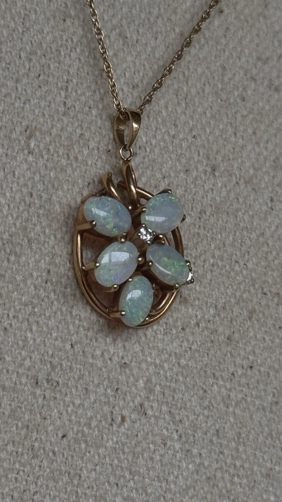 14K Solid Yellow Gold Flower Opal/Moissanite Pend… - image 2