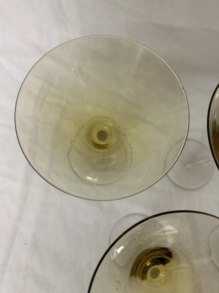 Желтые бокалы для мартини ручной работы MCM 7,5 дюйма набор из 5 винтажных коктейлей с прозрачным стержнем - Изображение 3 из 4