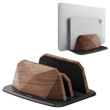 Vertical Laptop Stand Dual Slots Walnut Adjustable Holder Desktop Dock Wood