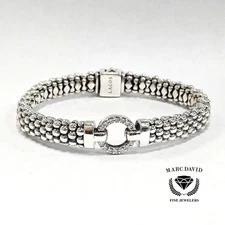 LAGOS Caviar Sterling Silver Bracelet with Pavé Diamonds, 6.5"