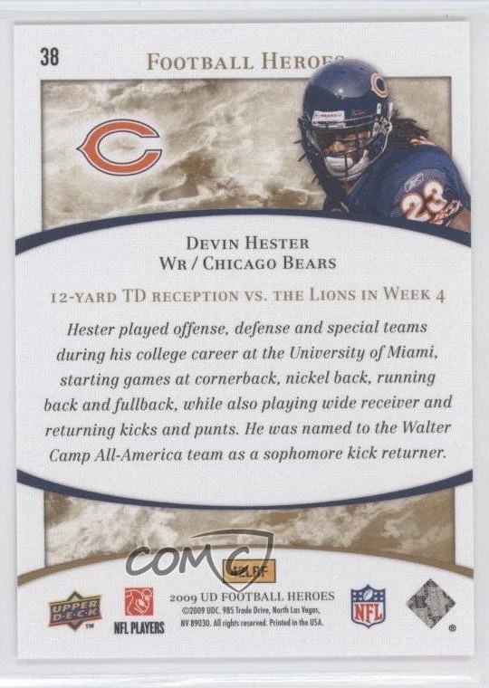 2009 Upper Deck Football Heroes Devin Hester #38 HOF - Image 2 of 2