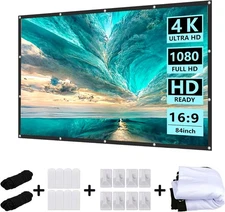 84" 16:9 Foldable Projector Screen, Anti-Crease, Portable, Double-Sided
