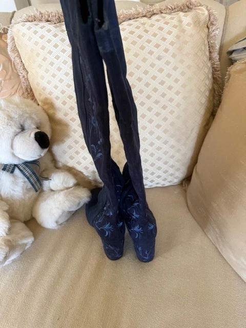 womens Kenneth Cole blue embroidered suade leather BOOTS Claire over the knee - Image 2 of 4