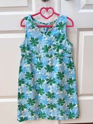 LL Bean Vintage 90s Girls Blue Floral Cotton Dress Jumper Size 10 Made in Peru