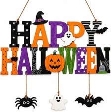 Happy Halloween&ldquo; Holz-T&uuml;rschild -Bunte Halloween-Dekoration f&uuml;r T&uuml;r und Wand