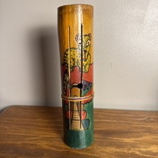 Vintage Folk Art Log Wooden Tongue Slit String Drum Instrument Guatemala Tiger