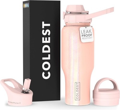 Coldest Sports Water Bottle - 3 in 1 Lids (Chug, Straw, Handle) - Insulated