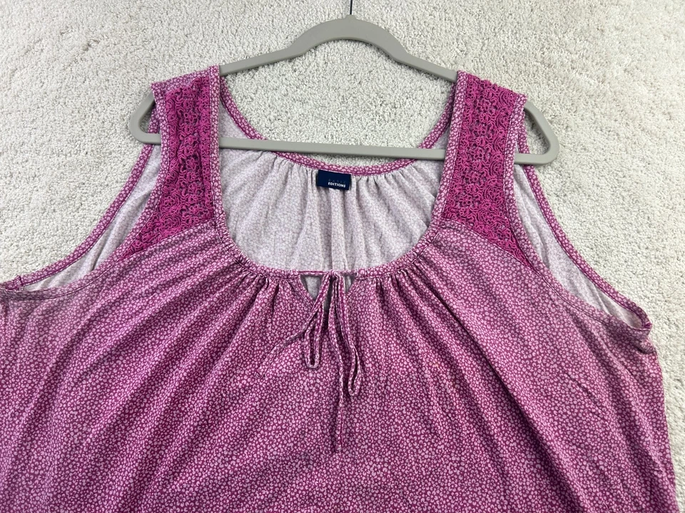 Basic Editions женщин розовый 3 X хлопок без рукавов верхний кружевной акцент - Изображение 2 из 4