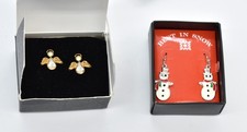 New 2 Avon Pierced Earrings Boxed Gold-P Crystal Angels Silver-T Snowman