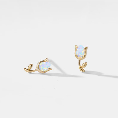 Pear Cut Lab Created Opal Women's Stud Rose Earring for Women's 925 Silver