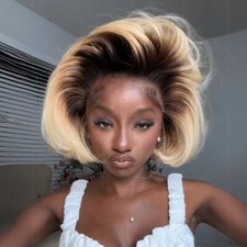 Short Bob Wigs 13x4 Lace Front Human Hair Wigs Ombre Blonde Bob Wig 210 Density