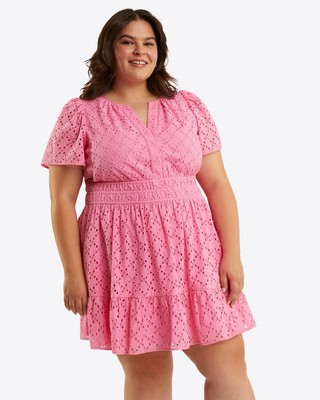 NWT Draper James Eyelet Lace Wilson Mini Dress Womens Plus 3X Pink $158