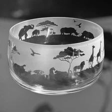 SAFARI ANIMALS  Frieze 21cm Boxed Clear Crystal Glass Tapered Bowl - Fruit Bowl