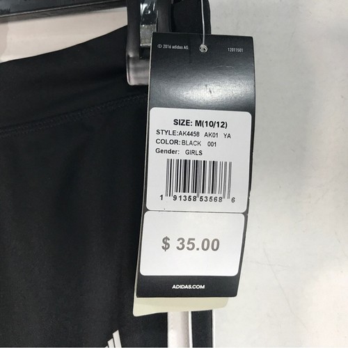 Adidas 'Climalite 3 Stripe Legging, Size M 10/12 - Black/White Girl's Youth - Picture 4 of 10