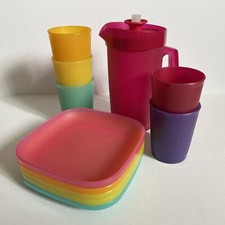 Tupperware Children's Mini SERVE It Beverage Set Pitcher Plates and Tumblers Lot