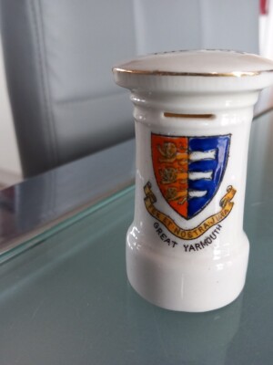 GREAT YARMOUTH Antique Crested China POST BOX Crest & Humorous Motto 7cm