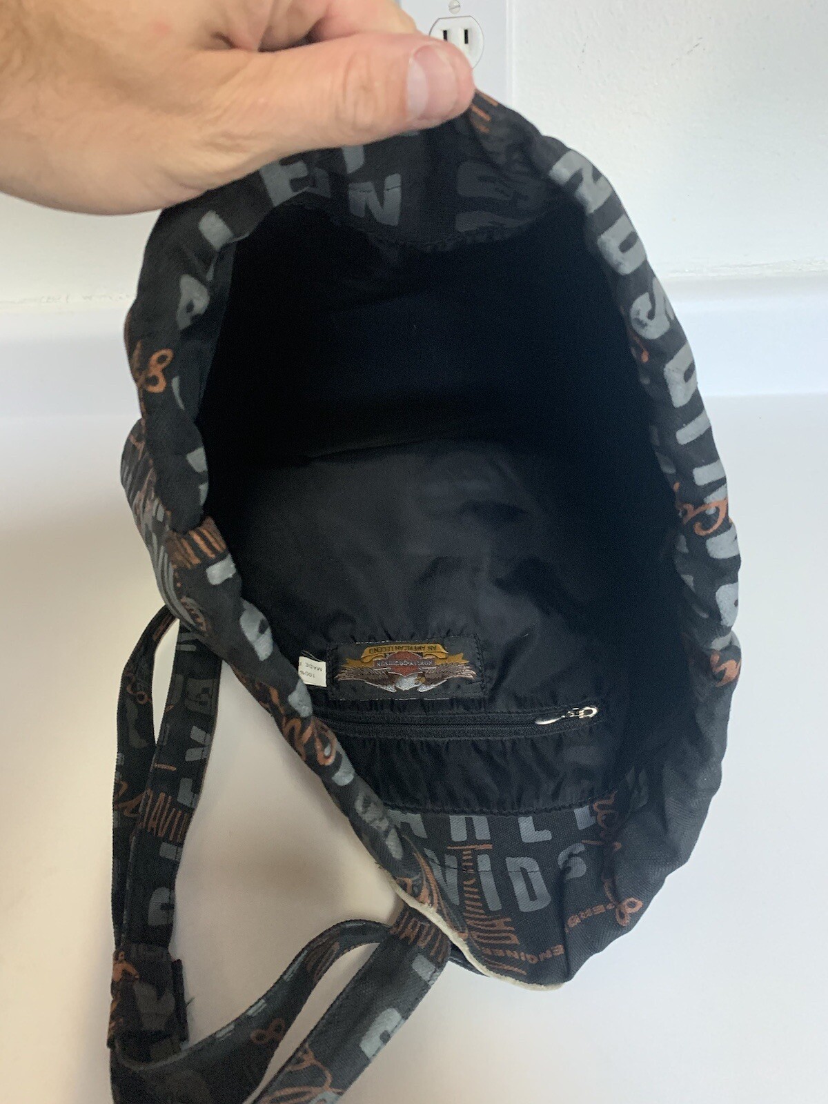 Harley Davidson Drawstring Bag/backpack Zip Up Po… - image 4