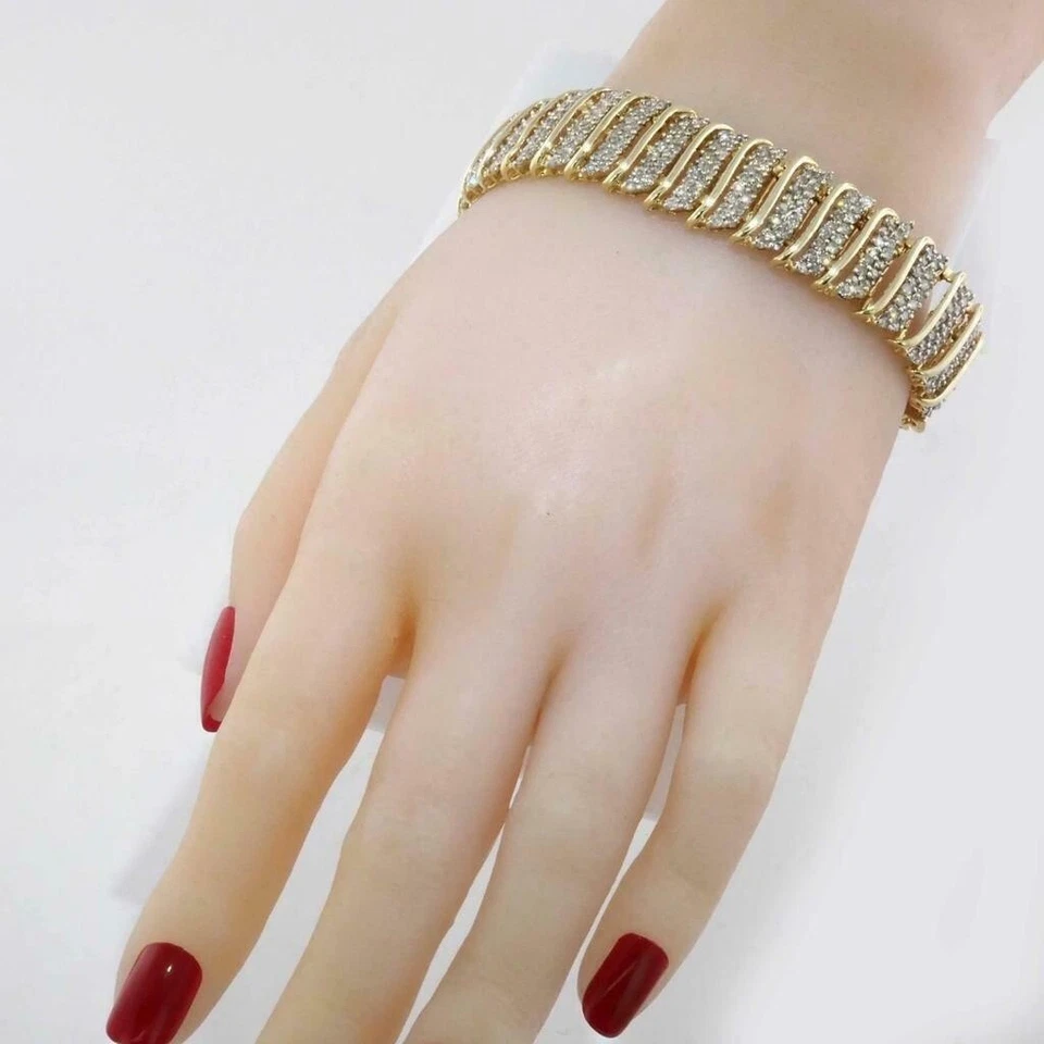 Brazalete tenis mujer 5,00 quilates corte redondo VVS1/D diamante acabado oro amarillo 14k Foto 3 de 4