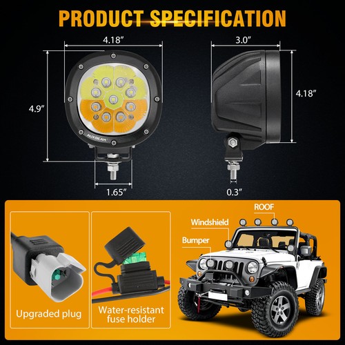 Auxbeam 4" Dual Color LED Light Pods Spot 6 Modes + Black Lamp Cover Pickup ATV - Picture 4 of 12