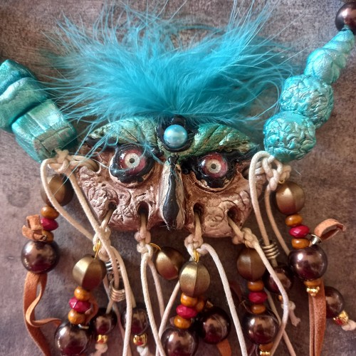 ethnic jewelry primitive necklace tribal pendant comanches style natives eye owl - Picture 7 of 24