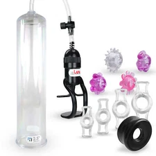 LeLuv Penis Pump 12 Inch Large EasyOp Zgrip Black Seal, 4 Clear & 4 Jelly Ring