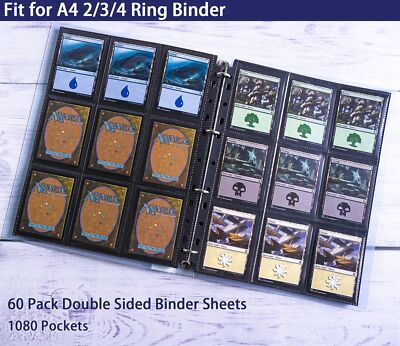 magic card binder pages HENWEI 9-Pocket Elastic Strap Fixed Page PU 360+ Capacity MTG TCG Trading Card Album enclosed case with metal binder rings features 20 premium quality card protector pages that protect your magical arsenal of MTG cards Monster Binder - 9 Pocket