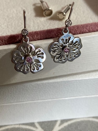 Pandora Set Compose Ohrringe -Hänger(Haken),Fäßer, mit Stein rosa *neuwertig - Bild 3 von 5