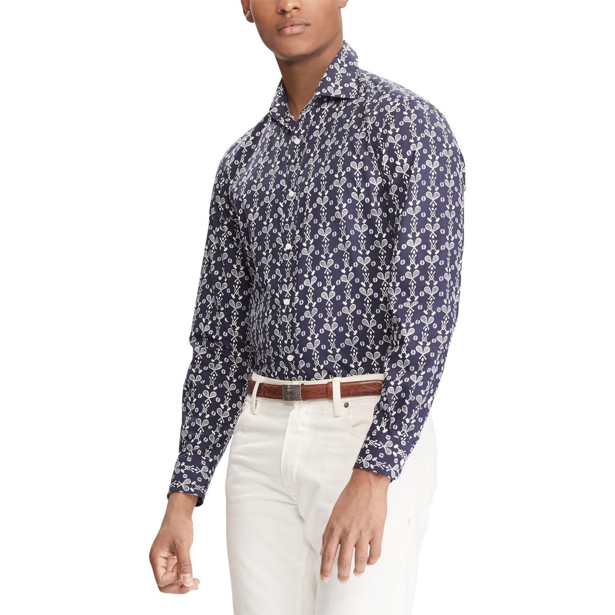 Ralph Lauren Purple Label Vintage Tennis Raquet Print Dress Shirt