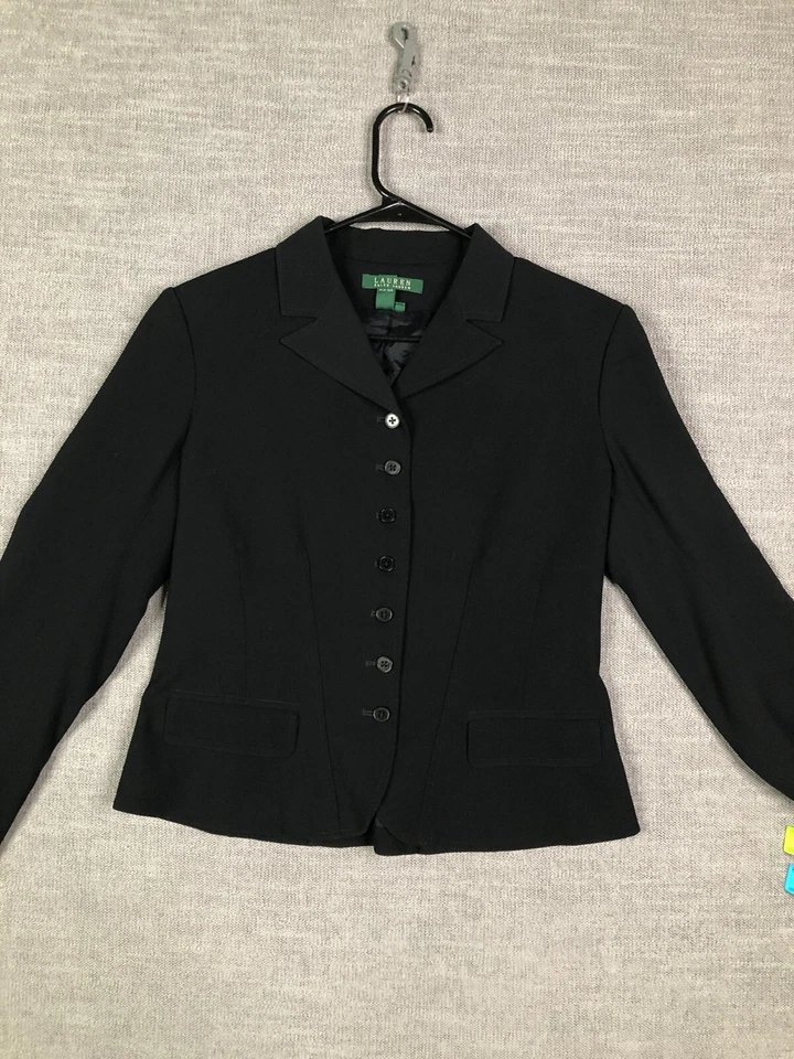 Blazer LRL Ralph Lauren para mujer 8 negro 7 botones hombreras negocios Foto 2 de 4