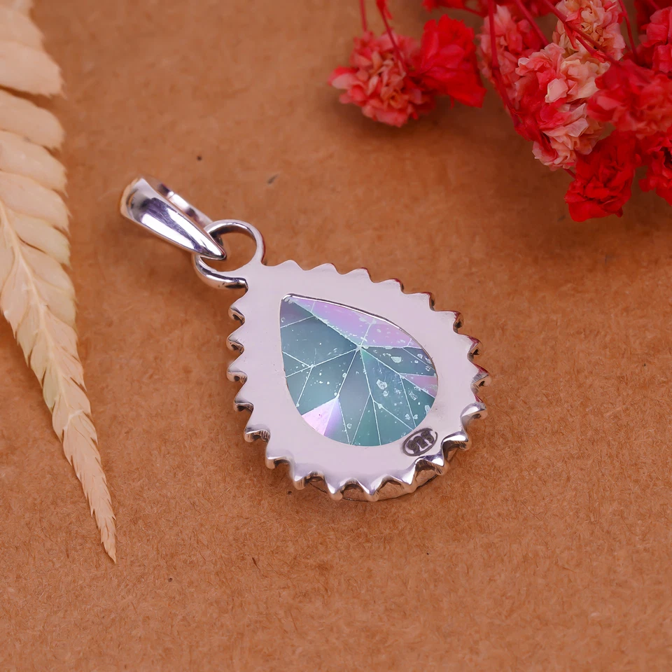 Colgante de joyería de plata de ley 925 con piedras preciosas de topacio místico, hermoso colgante Foto 4 de 4