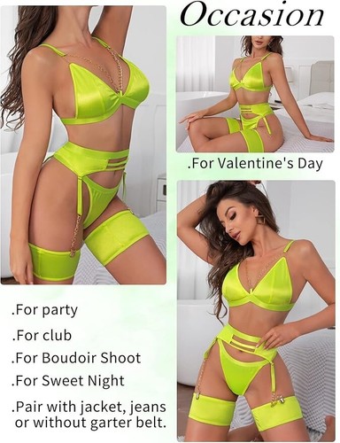 popiv Women's Lingerie Sets with Garter Belt, 4 Piece Bra and Panties Set - Picture 3 of 11
