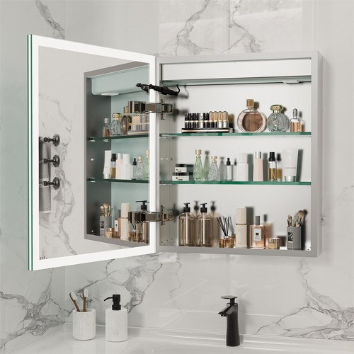 LED Bathroom Cabinet Bluetooth Mirrored Wall Cabinet Dimmable Defoging w/ Outlet - Picture 3 of 24