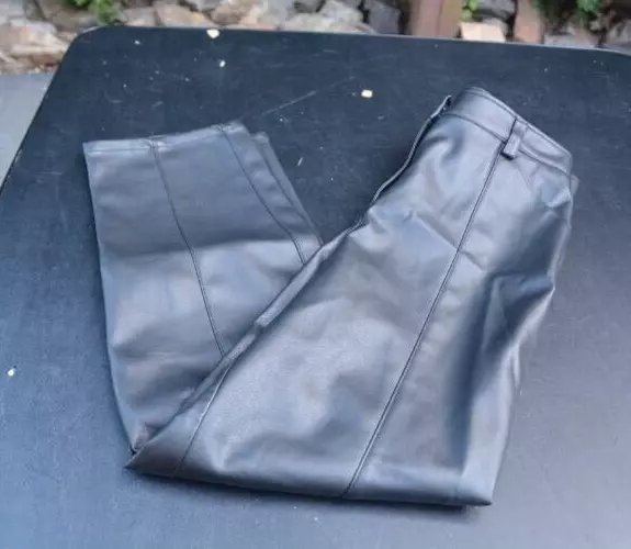 H M Black Soft Shiny Zip FAUX LEATHER PANTS Polyester Coated