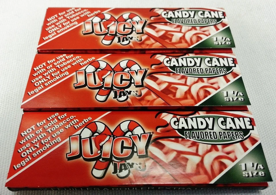 3 Packs Candy Cane Flavor JUICY JAY'S 1 1/4 Packs With Free Shipping