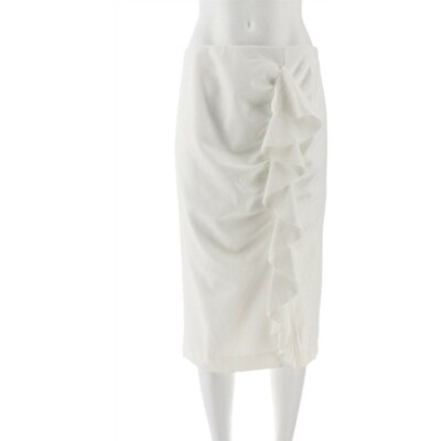 Vince Camuto Front Ruffle Crepe Ponte Pencil Skirt White, Size XS