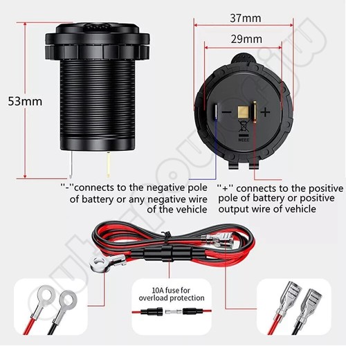 12V Cigarette Lighter Socket Power Outlet Socket Receptacle Car Motorcycle ATV - Bild 4 von 14