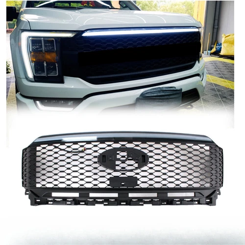 Parachoques delantero negro parrilla superior para F150 2021-2023 con barra de iluminación LED 1 pieza - Imagen 1 de 6