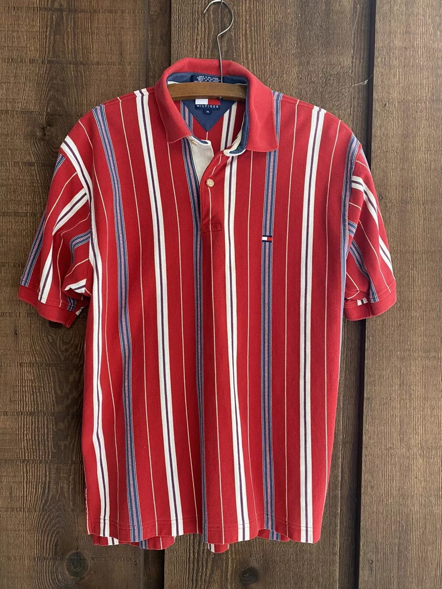 Vintage 90 s TOMMY HILFIGER Men s Vertical Striped Polo Shirt Size M