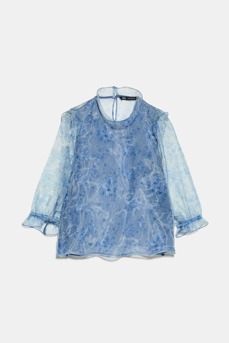 NWT Zara Size S Blue Printed Organza Blouse Bloggers Favorite 3564/022 |  eBay