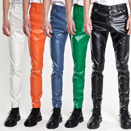 2023 Herren Kunstleder dünne Hose schmale Passform Stretch Biker Hose Party Club - Bild 1 von 27